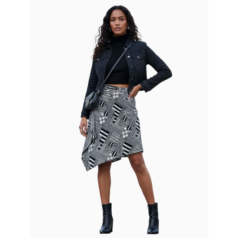 Desigual x Christian Lacroix Geometric Asymmetrical Wrap Skirt Black White